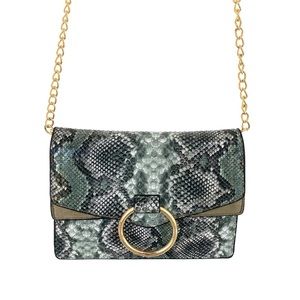 Vegan purse snake with chain strap color green